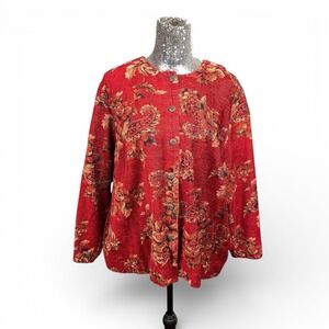 Vintage 90s Whimsigoth Tapestry Red Paisley Floral Jacket Plus Size 18W Romantic